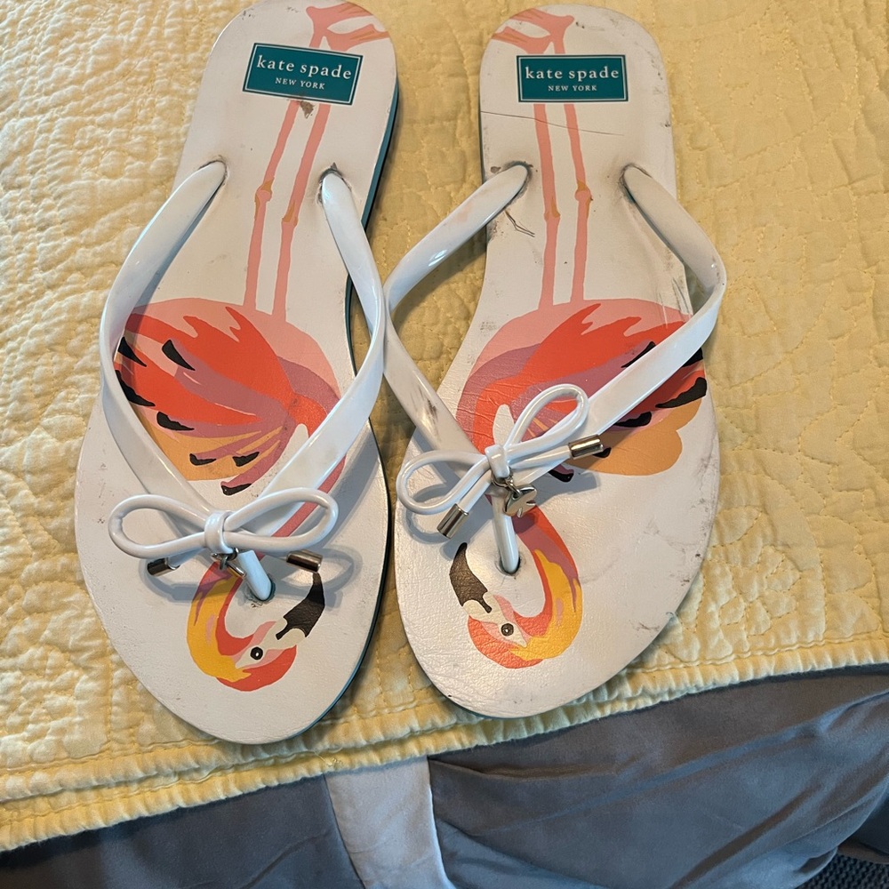 Kate Spade White Sandals with Flamingo Design